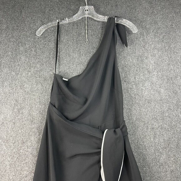 NWT Diane von Furstenberg Black One Shoulder Knot Scarf Faux Wrap Dress Size 0 - Picture 2 of 11